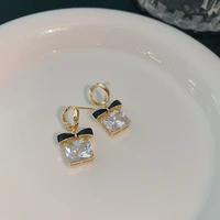 lovoacc elegant sparkly rhinestone bowknot earring for women office lady gold color alloy knotted drop earrings pendientes 2022