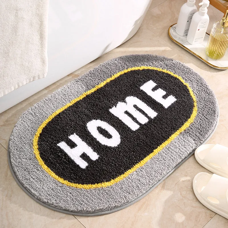 

New Door Mat Gray Oval Rug Bathroom Non-slip Mat Kitchen Floor Mat Bathroom Rug Waterproof Carpet Home