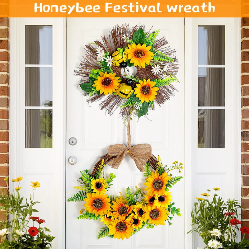 

Bee festival dead branch wreath 2022 new sunflower wreath creative sunflower decorative pendant