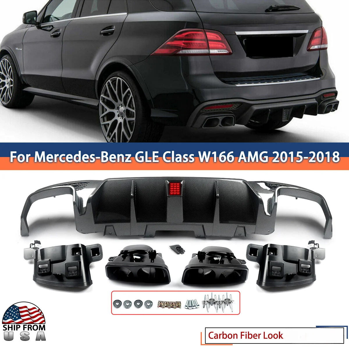 

Carbon Look F1 Bs Style Rear Diffuser For 2015-2019 Benz W166 GLE X166 GLS AMG