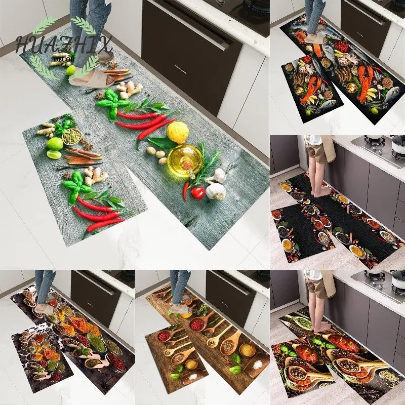 

Vegetable Grains Spices Kitchen Rug Rectangle Doormat Bedroom Home Floor Decor Living Room Carpet Hallway Bathroom Anti-slip Mat