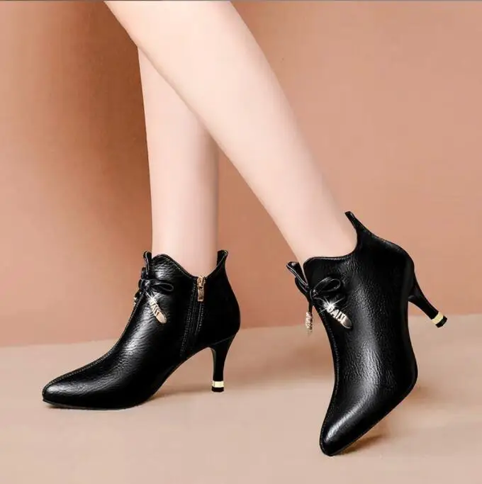 

Autumn winter ankle boots women's shoes with pointed toes Stiletto heels Sexy black nude boots with high heels shoes women shoes