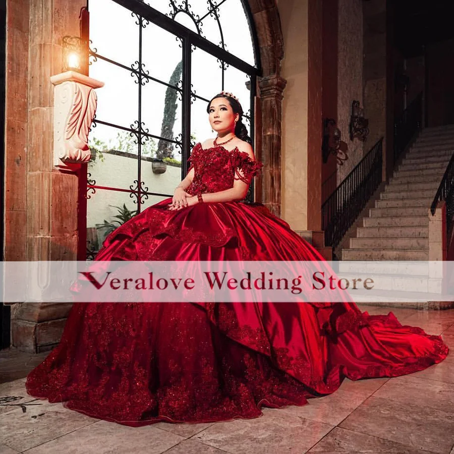 Красные кружевные платья для Quinceanera 15 лет винтажные милые 16 день рождения