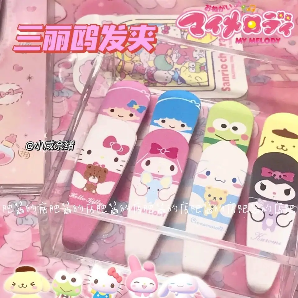 

Милое украшение в виде головы Sanrio, Hello Kitty Kuromi, детский мультяшный зажим Bb, челка для девочки, аксессуар для волос, подарок для девочки