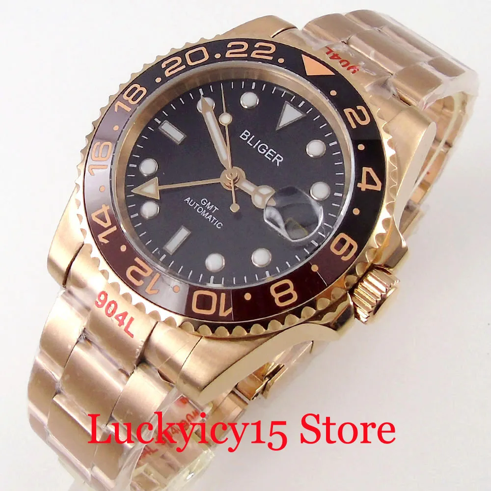 

Мужские часы BLIGER 40 мм с керамической вставкой, с циферблатом и лупой даты