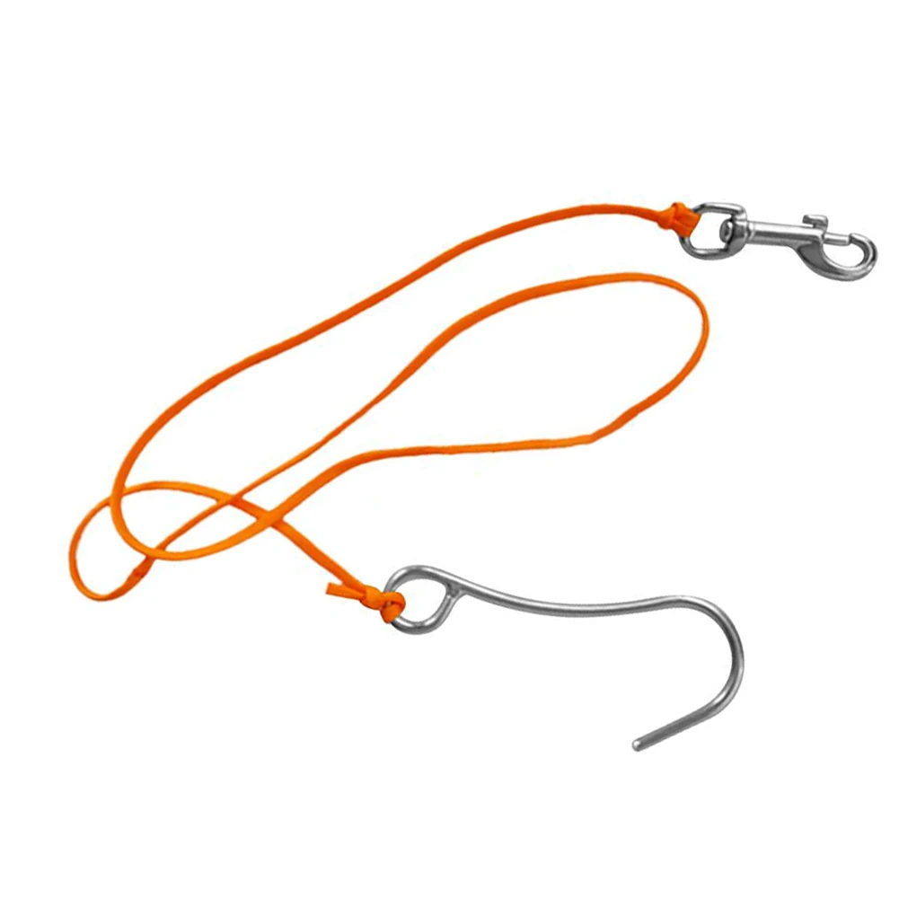 Scuba Diving Reef Drift Hook With 1.2M  Line & Stainless Steel Clip Durable Scuba Diving Equipment Accessories Orange