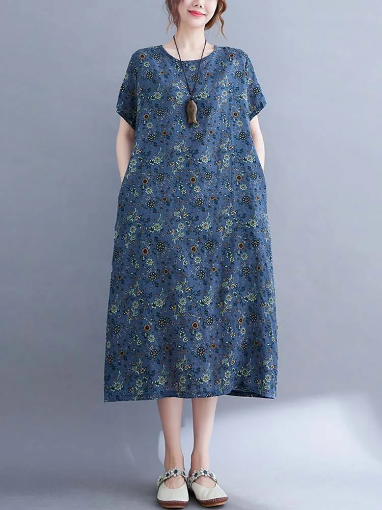 

Летние повседневные свободные платья для женщин, хлопковое Макси-Платье с круглым вырезом и коротким рукавом для мамы, Вечерние Платья с цв...