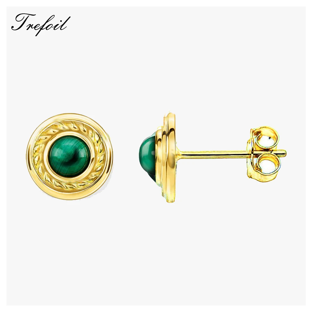 

Stud Earrings Green Stones Golden In 925 Sterling Silver 2022 Brand New Fine Women Jewelry Trendy Ear Studs Gift For Wife Mother