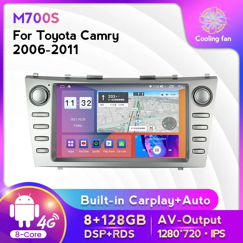 

4G Lte 8 + 128G DSP RDS Android 11 автомобильный радиоприемник, мультимедийный плеер для Toyota Camry 40 2006-2011, навигация GPS, автомобильный аудиоприемник FM