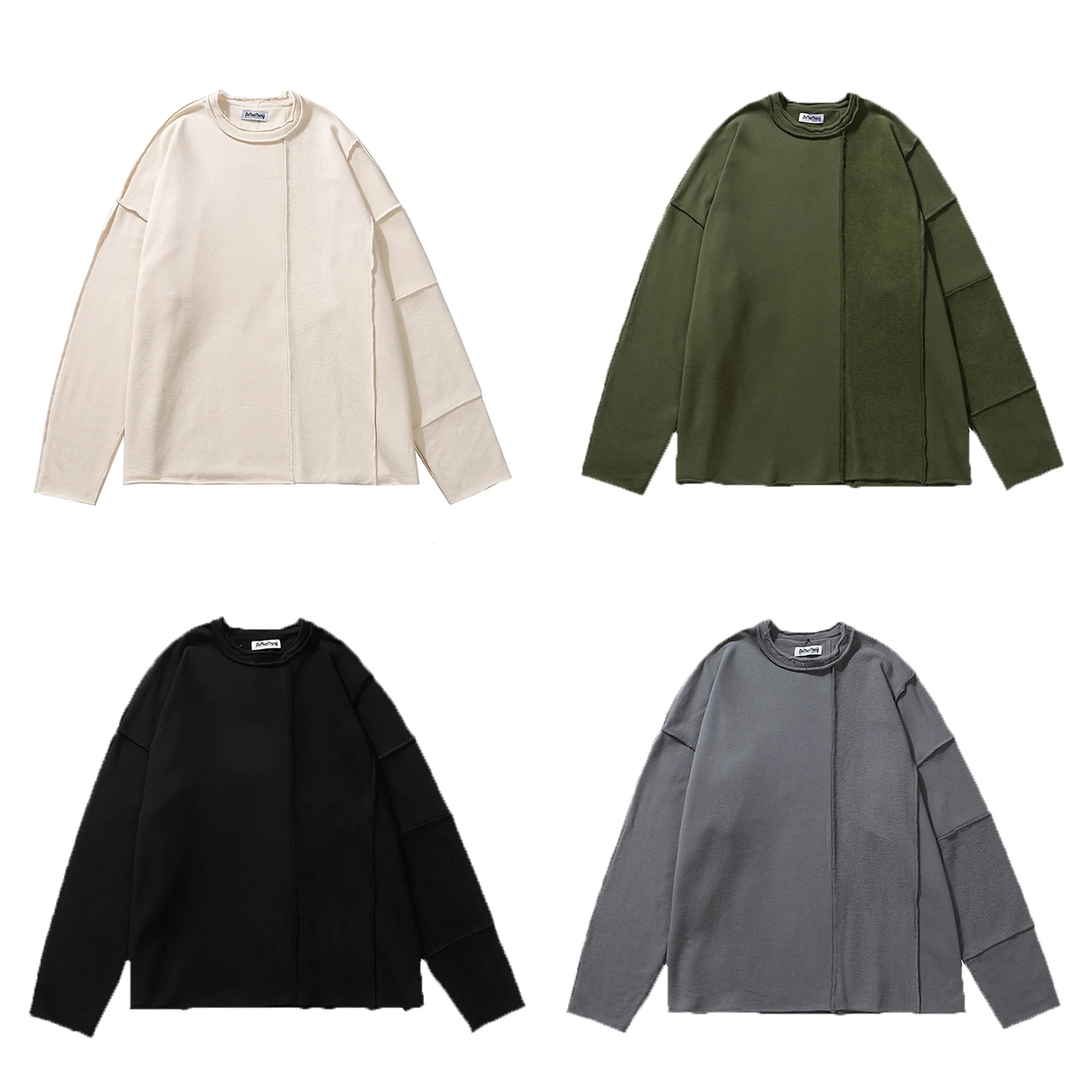 

Washed Distressed Tshirt Oversized Women High Street Solid Color Irregular Patchwork Tshirts Tops Men Long Sleeves T-shirt Baggy
