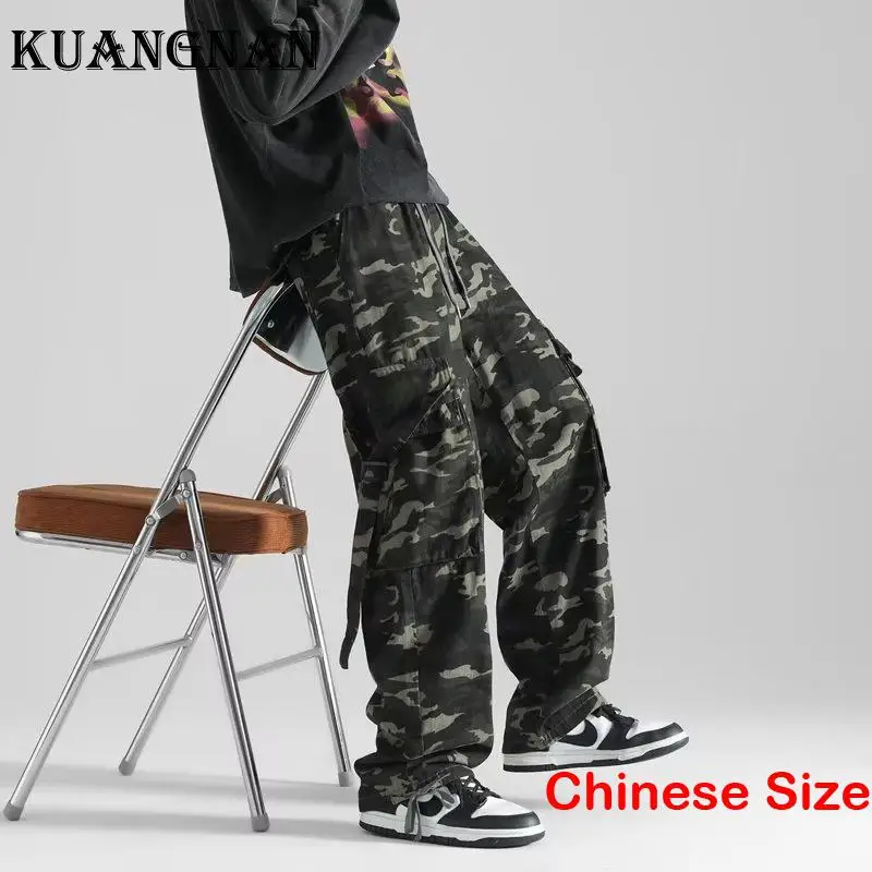 

KUANGNAN Camouflage Men's Cargo Pants Man Drawstring Male Streetwear Military Clothing Street Wear Overpants Tactical 3XL 2023