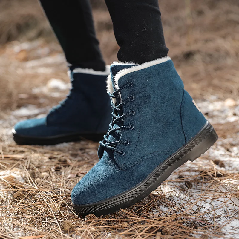 Short Boots Ladies Winter Boots Warm Anti-ski Floor Boots Waterproof Outdoor Ankle Fur Hiking Shoes Plus Fleece Lace Up Sneakers