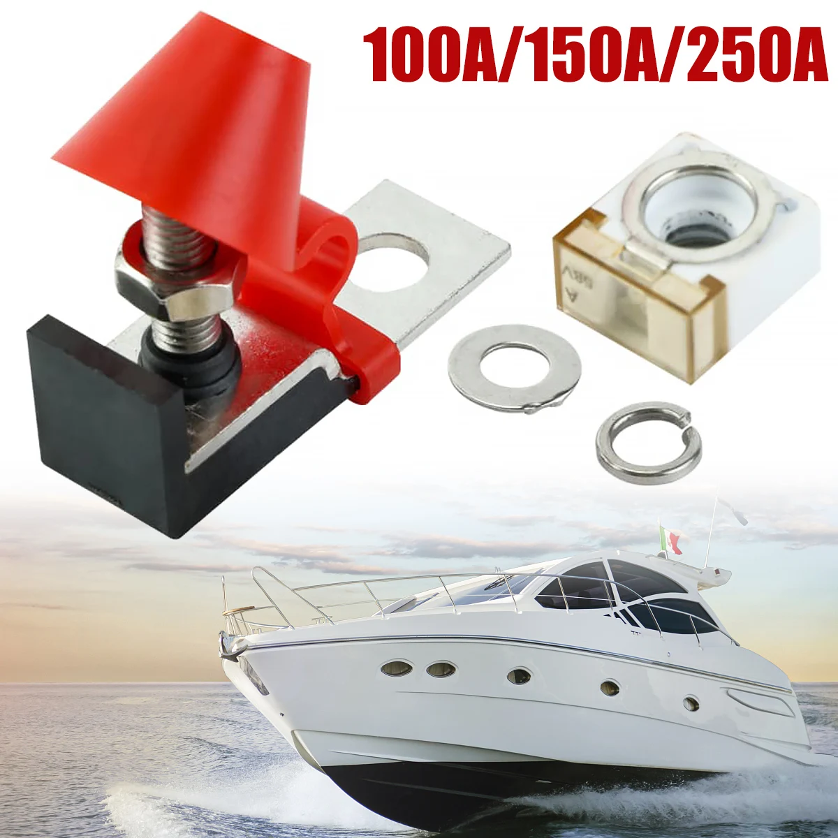 

Terminal Fuse Block Kit 58V M8 5/16In Single Stud Waterproof Over-current Over-charge Protection Device Terminal Fuse Box Kit