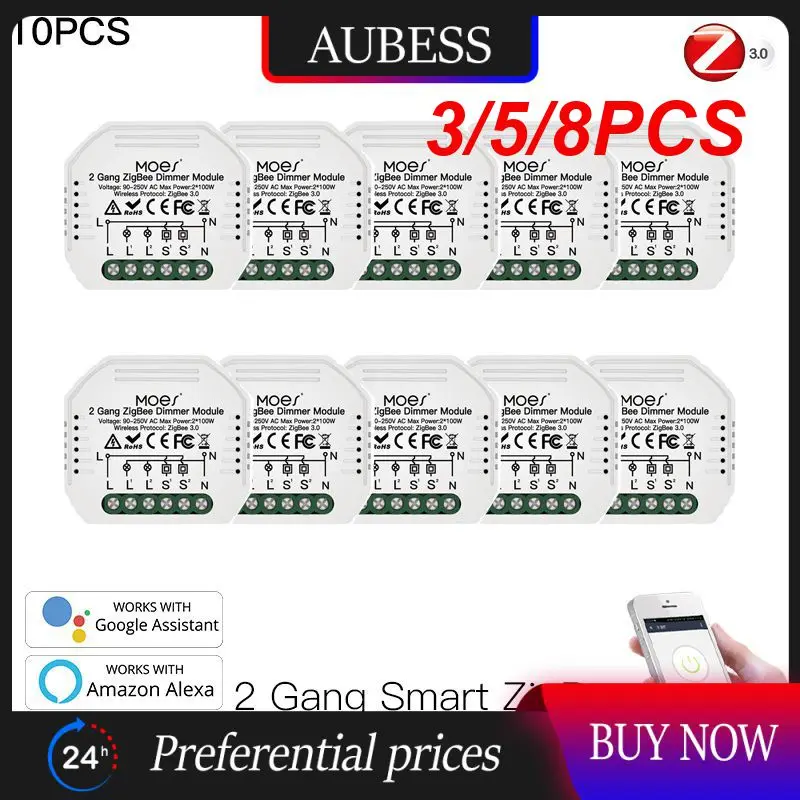 

3/5/8PCS Ac 90-250v Voice Control Zigbee Switch Mini Diy Tuya Switches Dimmable Smart Dimmer Module Switches
