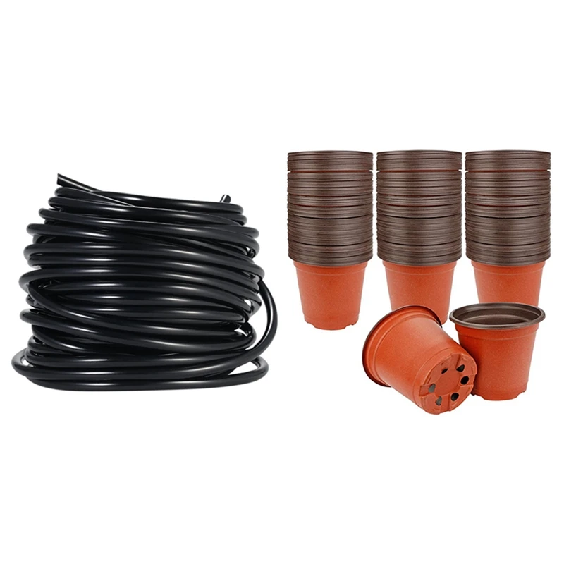 

4 / 7mm Sprinkler System Laying Tube Irrigation Pipe 20m with 130 Pcs 10cm Plastic Plants Nursery Seed Starting Pots CNIM Hot