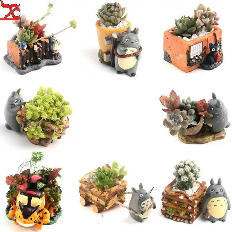 

17 Mini Cat Flower Pots Cartoon Black Cat Flower Pots Bus Trumpet Mini Cat Carts Resin Doll Ornaments Flower Pots