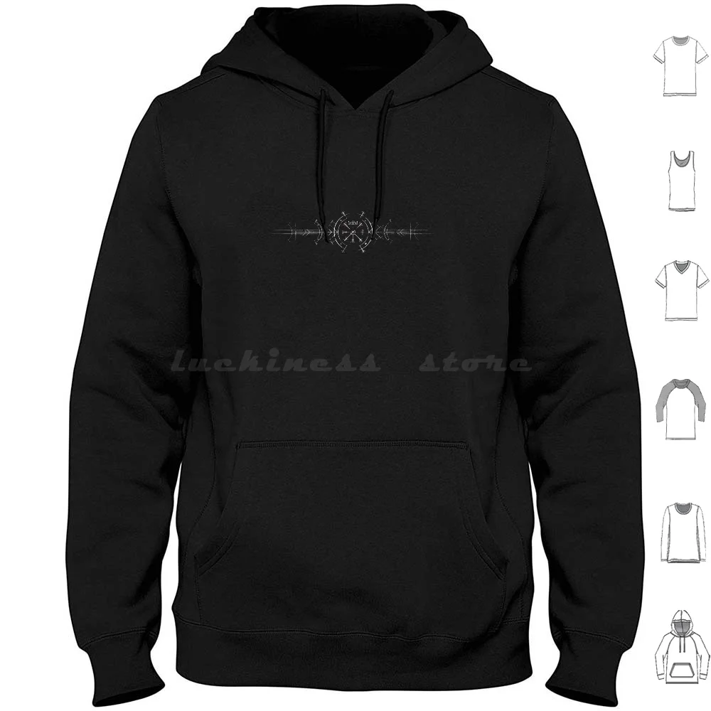 

Distressed Vegvisir Ancient Viking Magic Navigation Compass. Art Deco Horizontal Design Hoodies Long Sleeve Distressed