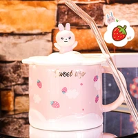 rabbit mug cute cartoon animal personality ceramic water bottle with cover and spoon fashion office stereo couple coffee cup