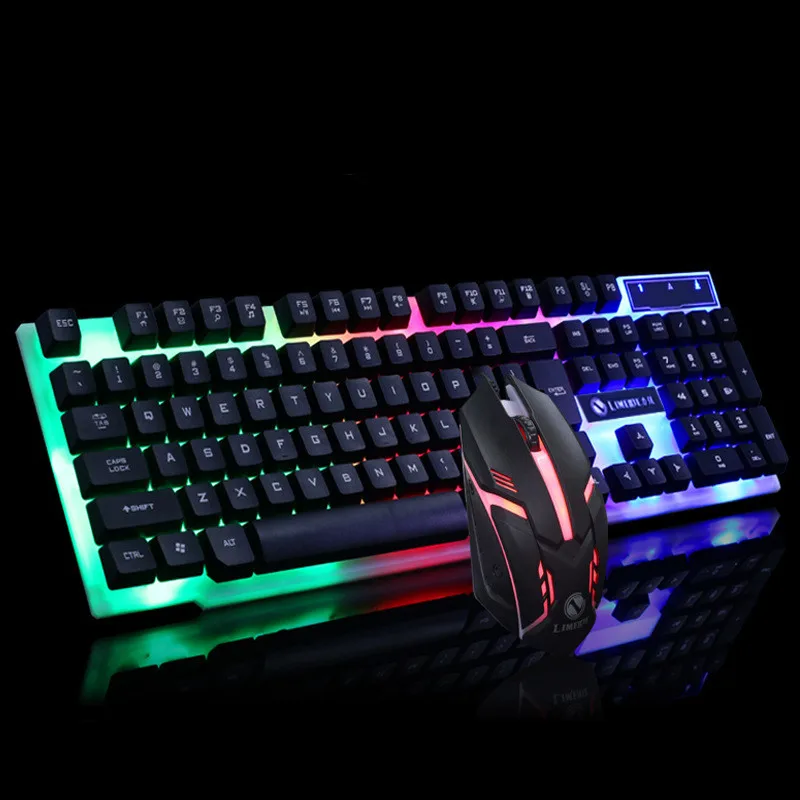 

Glow Gaming E-sports Keyboard and Mouse Combos Rainbow Backlight Lightweight USB Mouse 104 Keys USB Wired Keyboard for PC Gamers