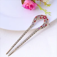 hair accessories antique bronze plated hairpins u shape hair stick pin women rhinestone flower hair jewelry