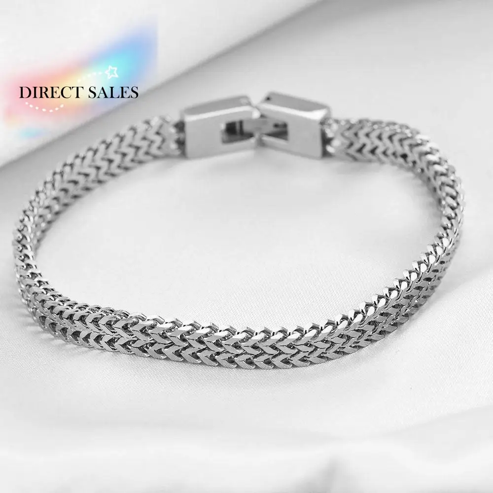 

Stainless Steel Double Keel Chain Men's Bracelets Steel Color Bracelet Male Trendy Hip Hop Jewelry Boyfriend Gift