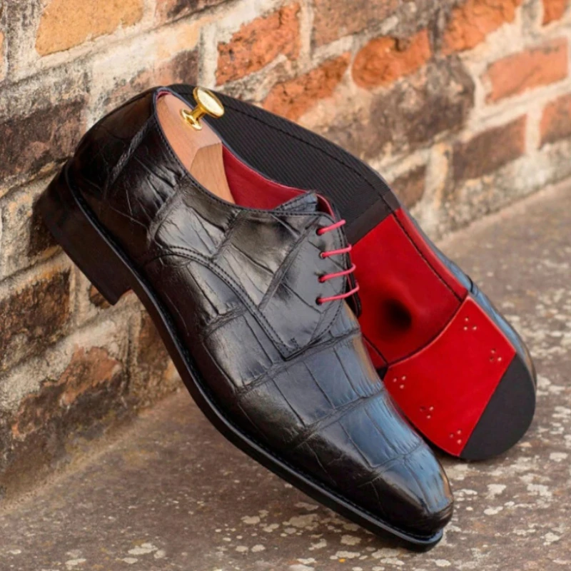 

Туфли-оксфорды мужские однотонные, ПУ тисненый узор, низкий каблук, на шнуровке, классические удобные нескользящие, формальные, KE883