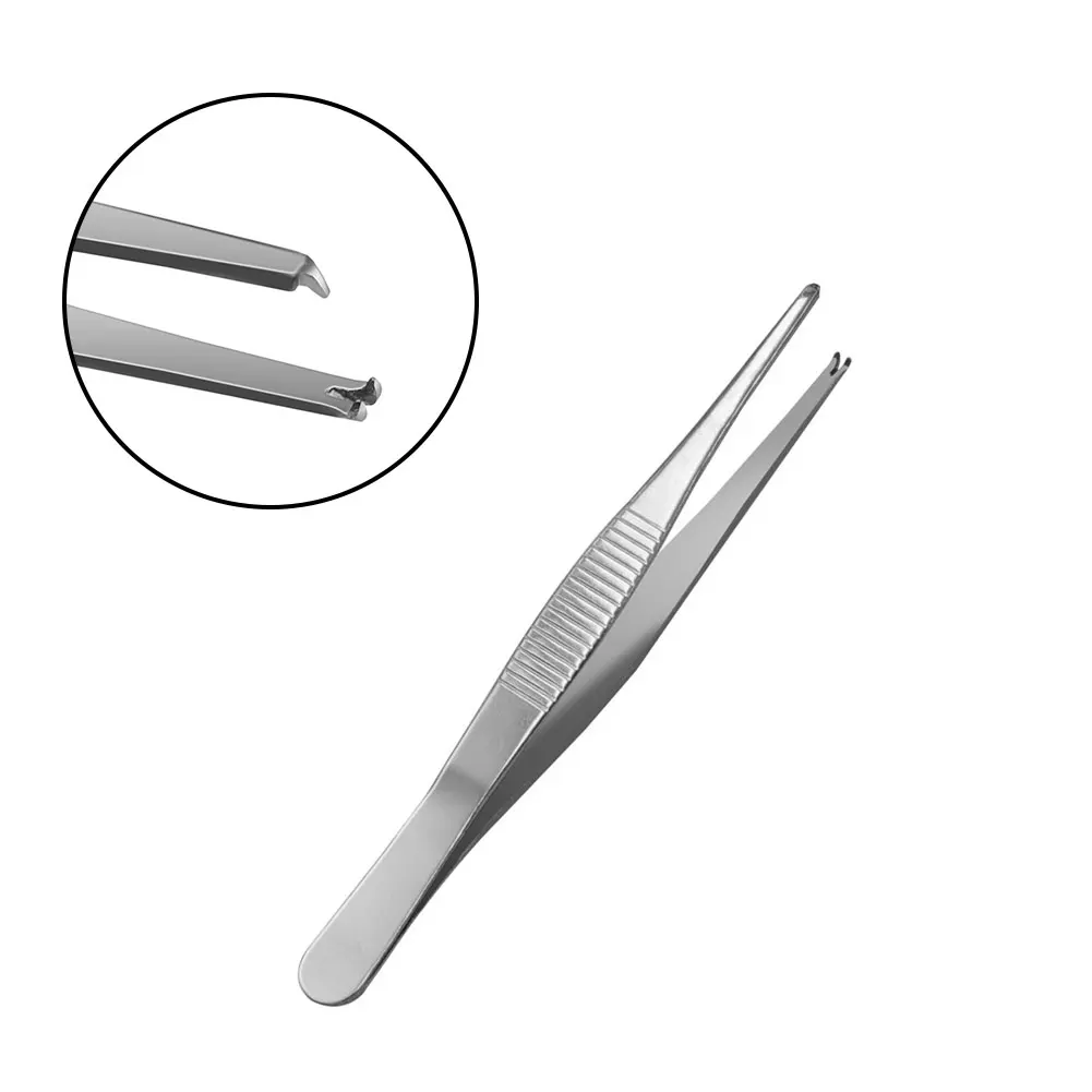 

140mm Toothed Tweezers Silver Stainless Steel Tweezers For Suture Manipulate Needles Hold Multi-function Hand Tool
