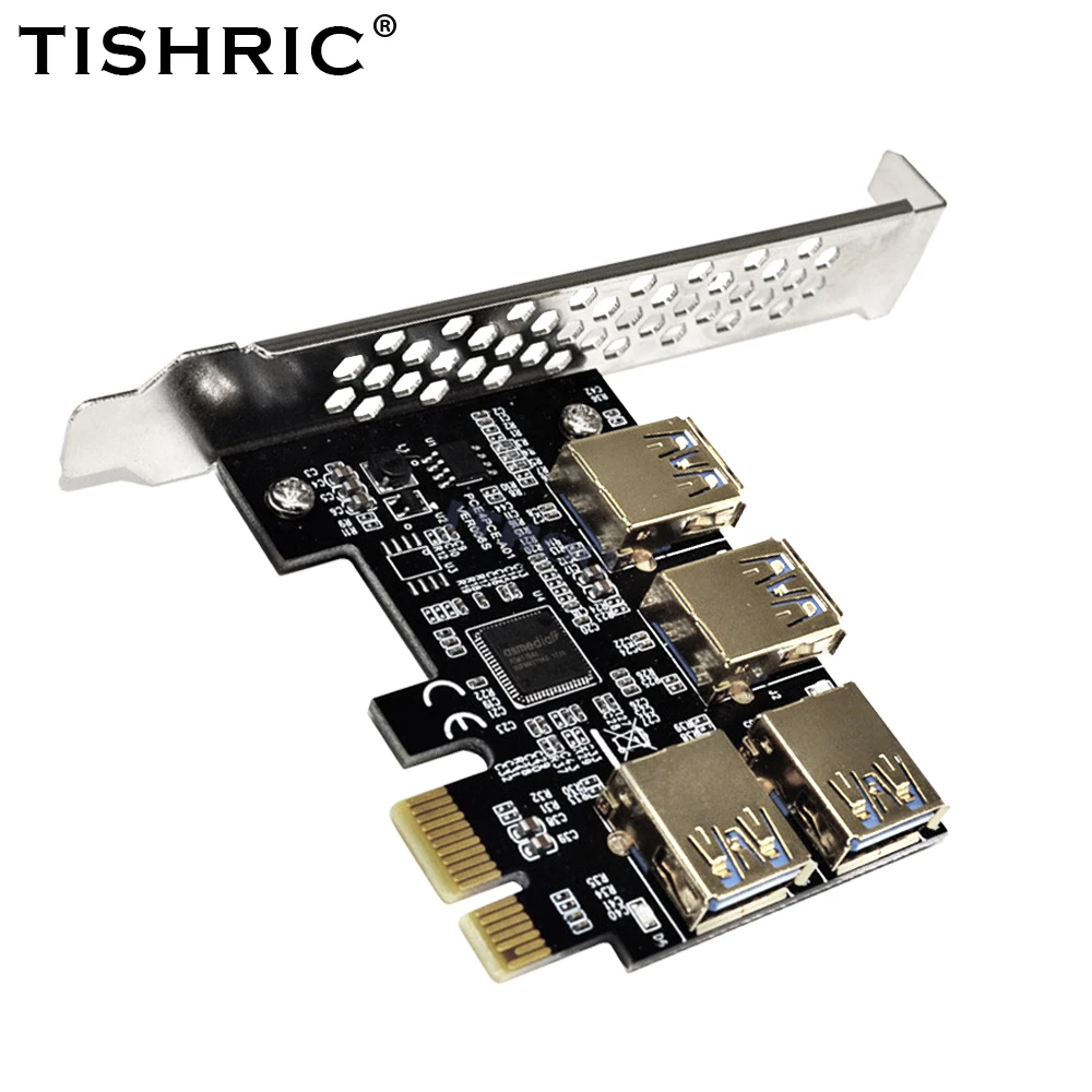 Адаптер мультипликатора TISHRIC PCI Express Райзер с 1 на 4/7 PCI-E PCIE USB 3 0 Hub 1X X16 адаптер