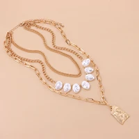 renya fashion irregular pearl charms layered necklace rope chain choker hammer square pendant for women girls jewelry gift