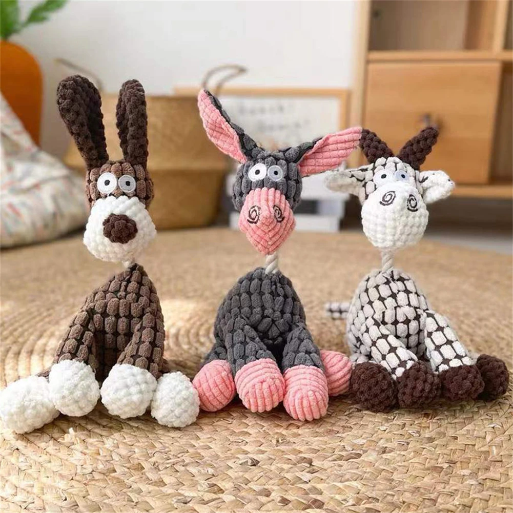 

Funny Donkey Shape Corduroy Dog Chew Toy Soft Plush Squeaky Squeaker Pet Toy Bite Resistant Dog Puppy Molar Teeth Cleaning Toys