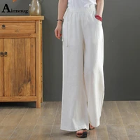 2022 summer cotton linen pants women fashion straight leg pants oversize womens casual all matched loose elastic waist trousers