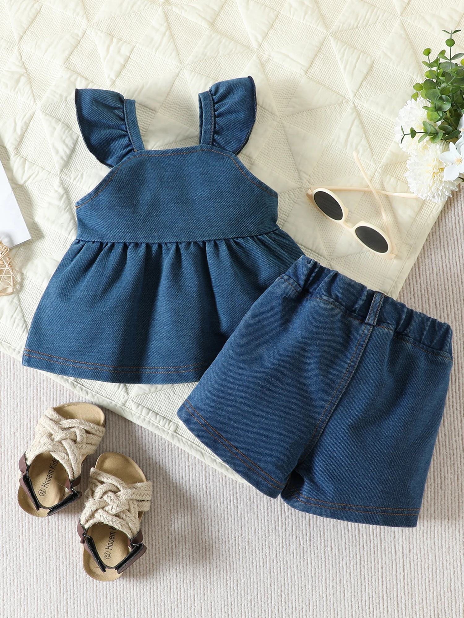 

Baby Girl Floral Print Ruffle Sleeve Romper and Headband Set