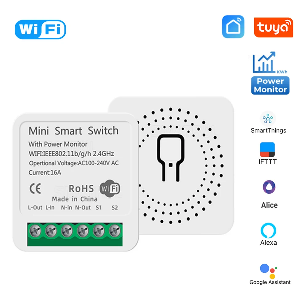 

Tuya Wifi Mini Smart Switch 2 Way Wireless 16A Switches Power Monitor Smart Home Control Via Smart Life Alexa Alice Google Home