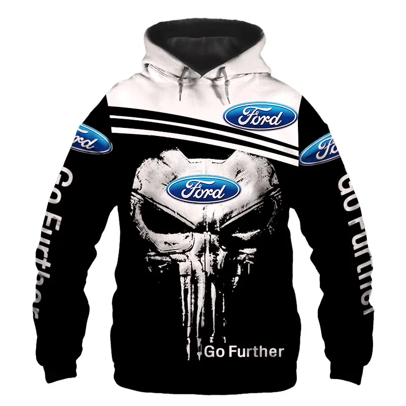 

2022 Autumn New Ford Car Logo And Punisher Hoodie For Men 3D Digital Print Sportswear Streetwear Outdoor Motorcycle Jacket Hoody