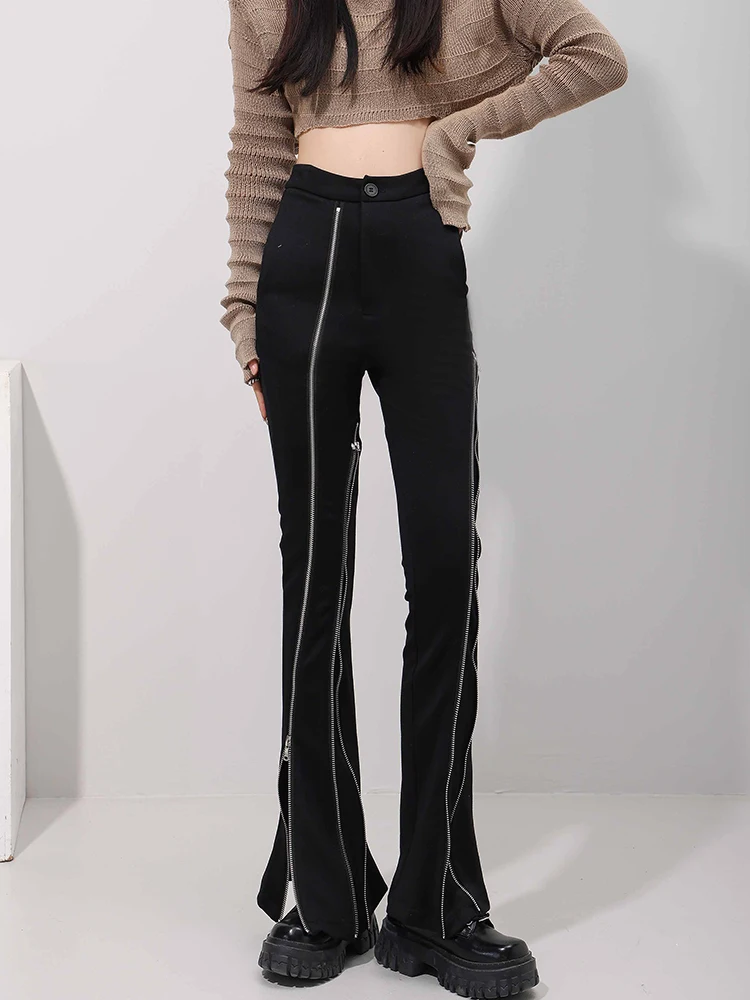 Autumn Ladies Office Pants Black New Design Streetwear Zipper Flared Pants High Waist Slim Casual Trousers Women Clothes S-4XL