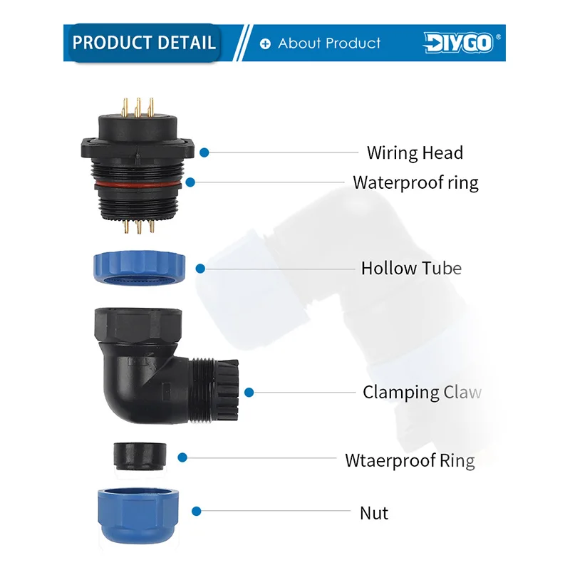SP28 IP68 4 отверстия квадратный угловой провод соединитель для сварки штекер
