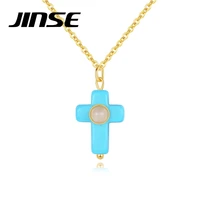 jinse necklace for menwomen stainless steel gold plated jesus cross pendants pearl beads luxury hip hop neck chain wholesale