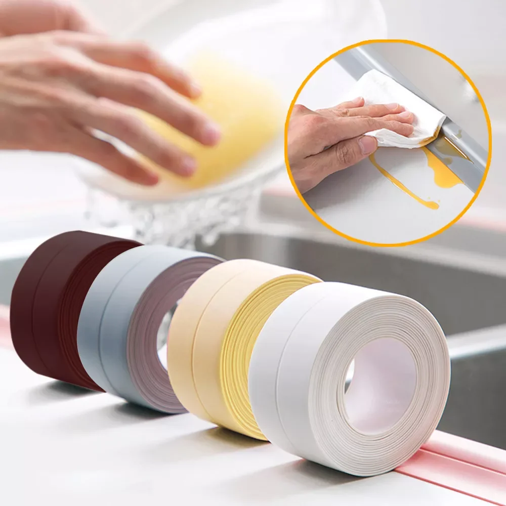 

1/3.2m Shower Sink Bath Sealing Strip Tape Mildew Strip for Bathroom Kitchen Self Adhesive Waterproof Wall Sticker Sink Edge Gap