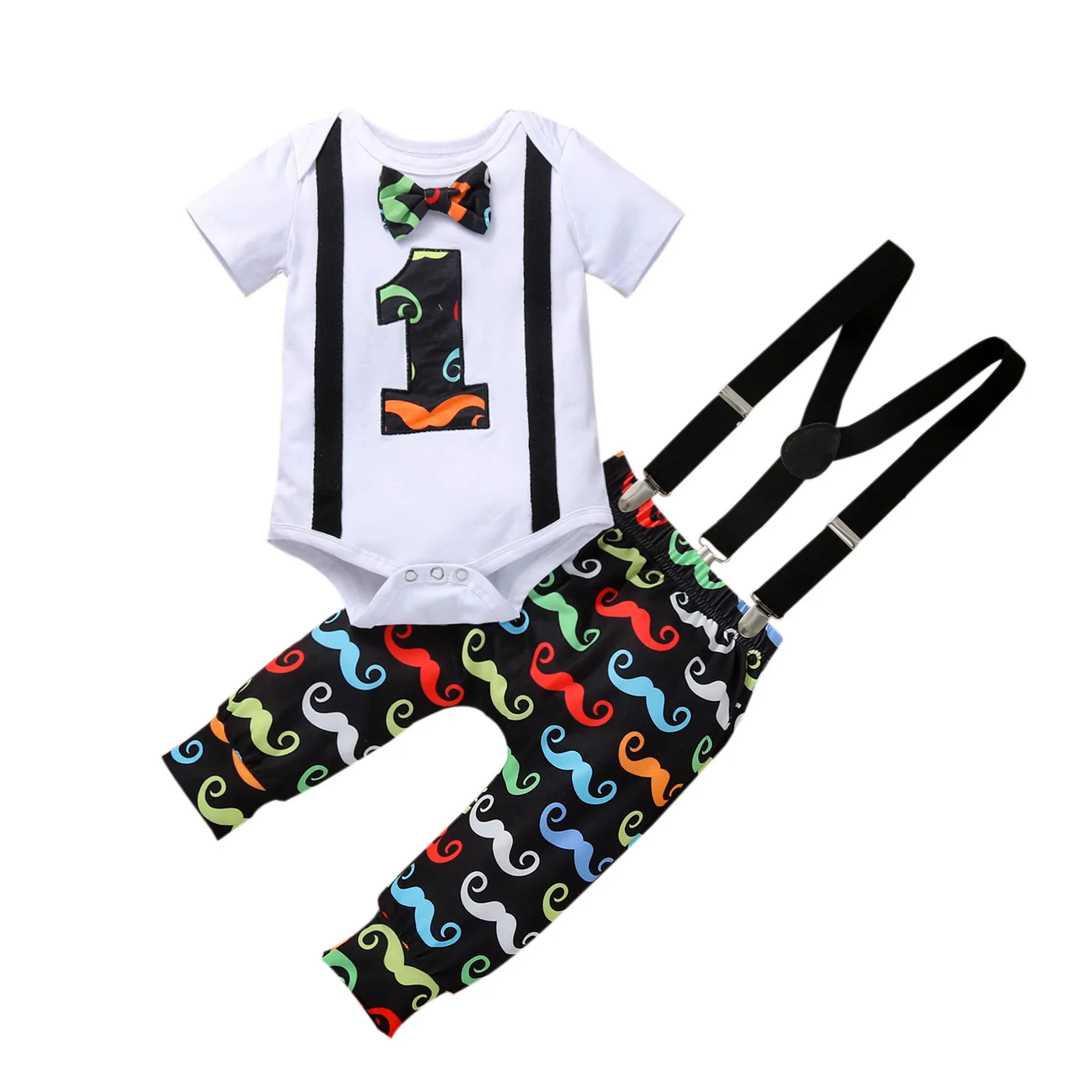 

Baby Clothes Boy Newborn Girl Cute Moustache Printed Suspender Pants Romper Birthday Cake Smash Outfit Photograph