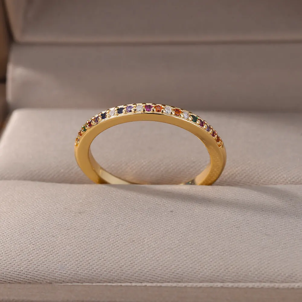 

Mini Rainbow Zircon Rings for Women Stainless Steel Tiny Finger Ring 2022 Engagement New In 2022 Couple Wedding Jewelry anillos