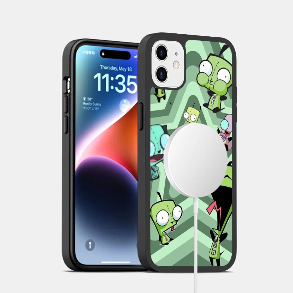 Cartoon I-Invader Z-Zim Phone Case Magnetic For iPhone 16 14 13 12 11 15 Pro Max Plus Magsafe Wireless Charge Cover