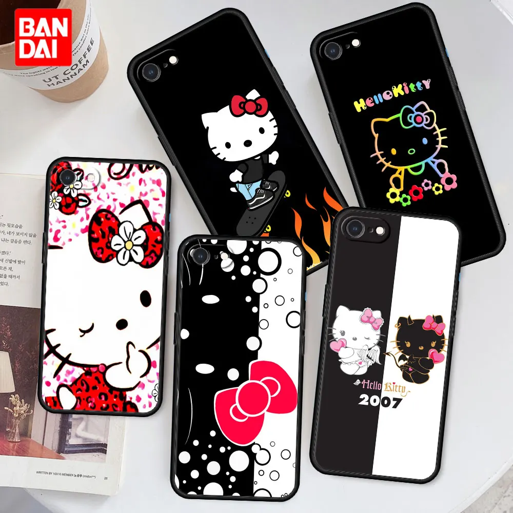 

Hello Kitty Cat Dark Case for iPhone 6 6s 7 8 X XR XS XS Max SE 2020 Plus 6plus 7plus 8plus Luxury Capinha Silicone Cover Black