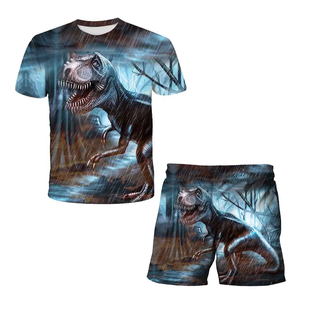 Children Dinosaur Clothing Sets Baby Boy Jurassic Park 3 Clothes Girls Short Sleeve T shirt+Pants 2pcs Suits Boys Clothes 1-14T
