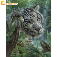 chenistory diy painting by numbers white tiger animal picture on canvas style modern decorative oil painting for home decor