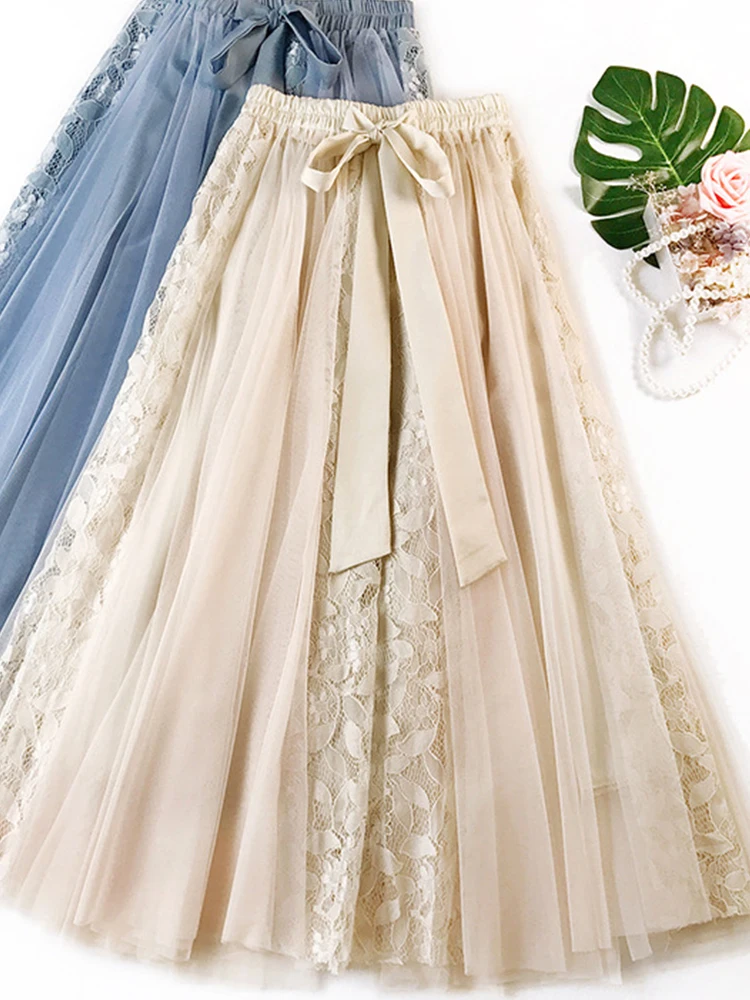 Модная тюлевая юбка-пачка женская длинная макси-юбка корейская милая