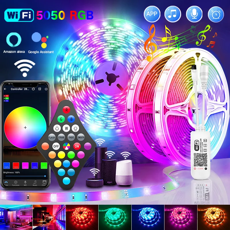 

Светодиодные ленты RGB Wi-Fi Bluetooth гибкие 5050 30 светодисветодиодный s/M RGB лента лампа 12 В постоянного тока светильник Светка световая лента насте...