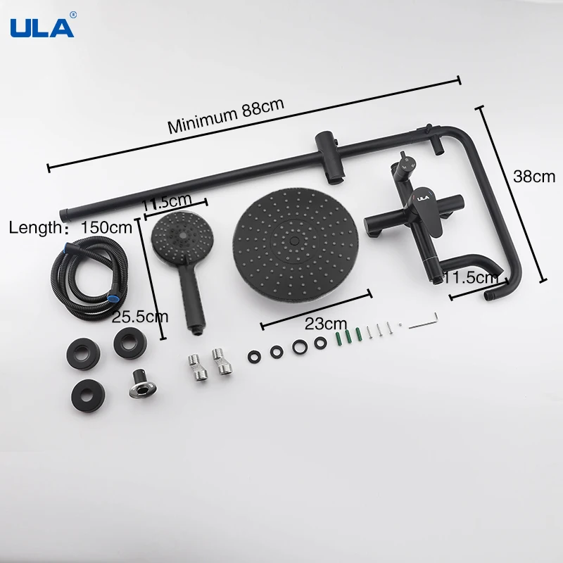 Черный смеситель для душа ULA кран ванны из нержавеющей стали дождевая насадка