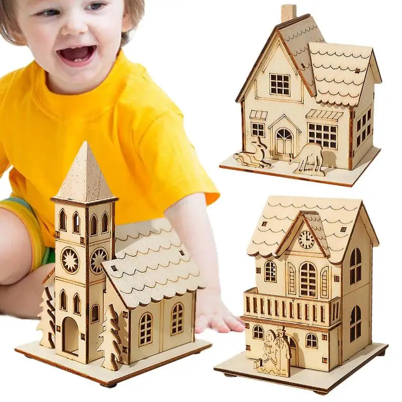 2025 Рождественский деревянный светящийся орнамент в виде кабины светодиодный