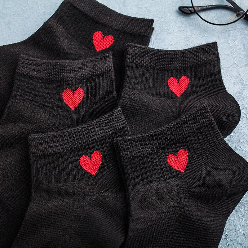 

Streetwear Pair Women Ladies Socks Red Heart 2023 Cartoon 1 Socks for Girls Harajuku Kawaii Cute Socks Cotton Black White Funny