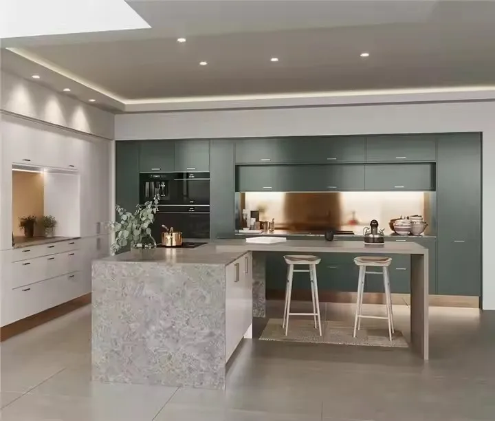 Фото Полная умная дверца кухонного шкафа Cucina с островной готовой модульной кухонной мебелью для дома №4